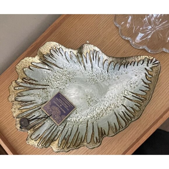 Artistic Accent Hand Decorated Glass Made In Turkey Green Gold Dish Bowl Decor - Picture 2 of 9